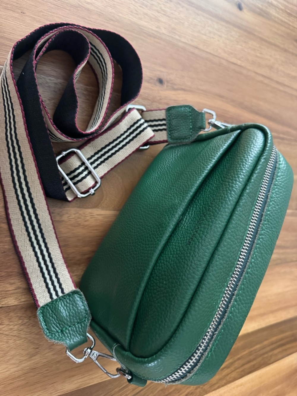 Rich Green Faux Leather Crossbody Sling Bag with Adjustable Strap